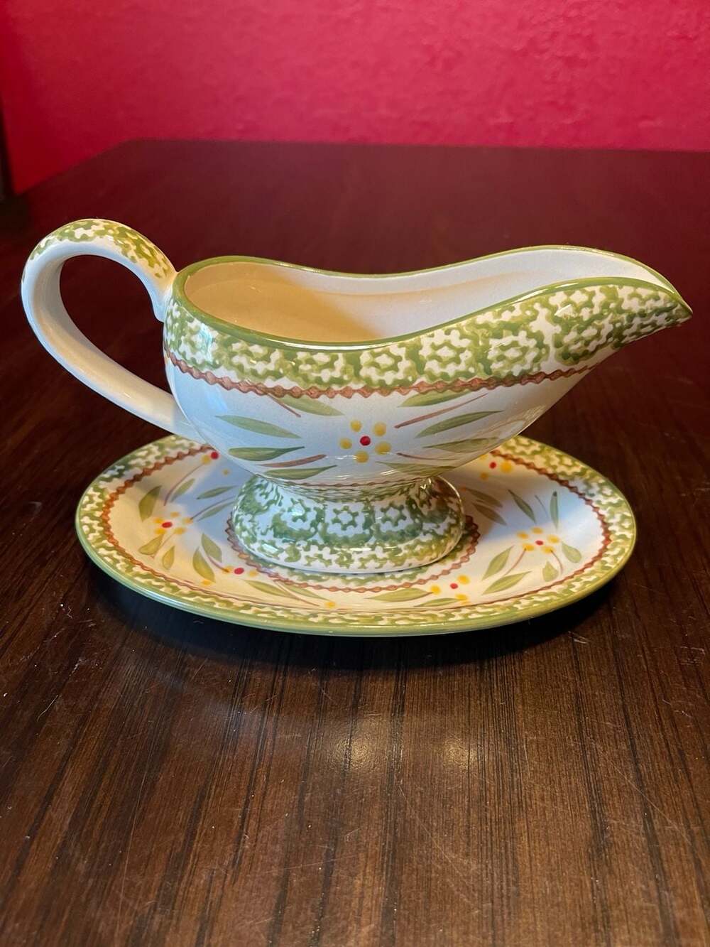 Temptations Green & Cream Gravy Boat with Underplate